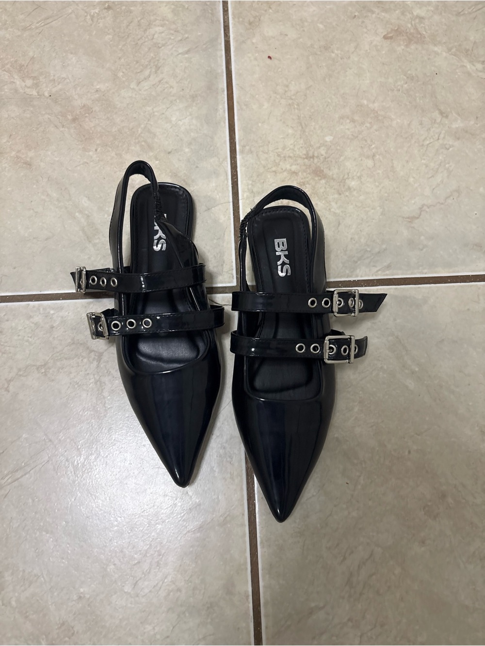 Pointed Toe Slingback Flats in Black